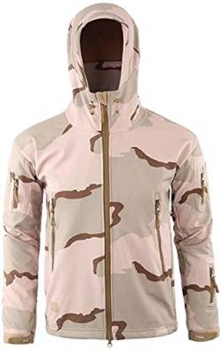 Czen Herren Taktische Camouflage Softshell Jacke Herbst Winter Outdoor Armee Militär Fleece Gefütterte wasserdichte Jacke Mit Kapuze Outwear Wandern Jagdmantel (3sedesert,XXL) von Czen