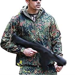 Czen Herren Taktische Camouflage Softshell Jacke Herbst Winter Outdoor Armee Militär Fleece Gefütterte wasserdichte Jacke Mit Kapuze Outwear Wandern Jagdmantel (German camo,XL) von Czen