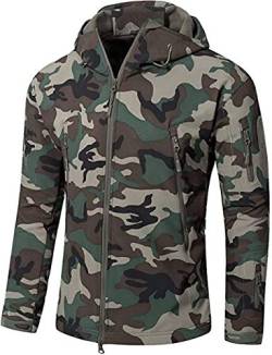 Czen Herren Taktische Camouflage Softshell Jacke Herbst Winter Outdoor Armee Militär Fleece Gefütterte wasserdichte Jacke Mit Kapuze Outwear Wandern Jagdmantel (Jungle,XXL) von Czen