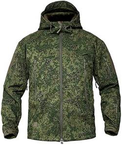 Czen Herren Taktische Camouflage Softshell Jacke Herbst Winter Outdoor Armee Militär Fleece Gefütterte wasserdichte Jacke Mit Kapuze Outwear Wandern Jagdmantel (Russia camo,S) von Czen