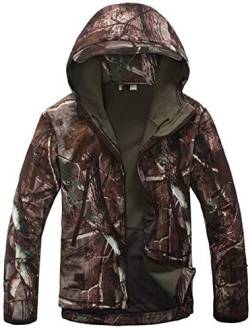 Czen Herren Taktische Camouflage Softshell Jacke Herbst Winter Outdoor Armee Militär Fleece Gefütterte wasserdichte Jacke Mit Kapuze Outwear Wandern Jagdmantel (Trees,5XL) von Czen