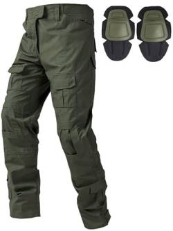 Czen Militär Hose, Taktische Hose für Herren, Airsoft BDU Paintball Schießen Hosen Combat Männer Hose G3 Camouflage Hose mit Knie Pads, Grün, L von Czen