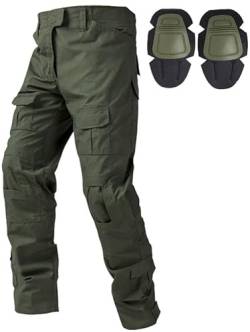 Czen Militär Hose, Taktische Hose für Herren, Airsoft BDU Paintball Schießen Hosen Combat Männer Hose G3 Camouflage Hose mit Knie Pads, Grün, M von Czen