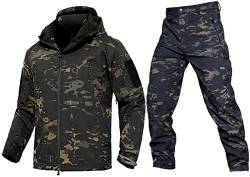 Czen Taktische Jacke und Hose für Herren, Kostüm, Kampfkleidung, Uniform, Jagd, Camo, Militär, 4-teiliges Set, Kleidung Multicam der Armee (Black CP,L) von Czen