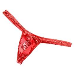 Czizitong Herren erotische Unterwäsche Höschen Kunstleder PU Leder Kleiner Fliegender Vogel Tanga T Hose (Rot) von Czizitong