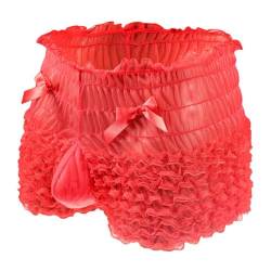 Czizitong Herren hohe Taille erotische Höschen Mesh Spitze große Boxer Kuchen Hosen Schleife Atmungsaktive Unterhosen (Rot) von Czizitong