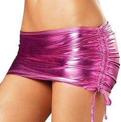 Czizitong Metallisch glänzendes PVC-Leder Plissierte Clubwear-Party-Bleistift-Miniröcke für Damen (Rose) von Czizitong