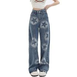 CzooM Damen Baggy Jeans Y2K Aesthetic Low Waist Vintage Hose mit Taschen Schlaghose Boyfriend Pants Fashion Bootcut Hose Streetwear für Frauen Mädche (Color : Blue, Size : M) von CzooM
