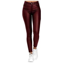 CzooM Damen Leggings Ladies Faux Leather High Waist Leggings Sporthose für Frauen mit breitem Bund Damen Kunstleder Leggings Lederhose Sexy PU Leder Skinny Stretch Treggins Push Up Jeanshose (Color : von CzooM