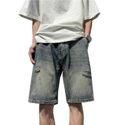 CzooM Jeans Shorts Herren Vintage Baggy Hip Hop Shorts Y2K Denim Lose Harajuku Sommer Shorts Freizeit Streetwear (Color : Blue, Size : XS) von CzooM