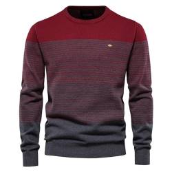 CzooM Pullover Herren Strickpullover Feinstrick Pullover Streifen Strickpullover Winter Seweater Pullover Strickpullover Lässiger Crewneck Gestreifter Kontrast Sweater (Color : Red, Size : M) von CzooM