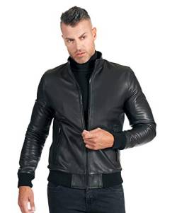 D'Arienzo Bomberjacke Lederjacke Herren Schwarze Echtleder Italienisch Biker Leder Lammleder Jacke Motorrad Made in Italy 106 48/schwarz von D'Arienzo