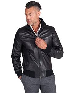 D'Arienzo Bomberjacke Lederjacke Herren Schwarze Echtleder Made in Italy 107 schwarz/60 von D'Arienzo