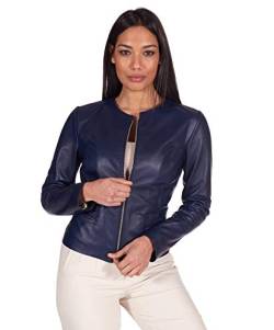 D'Arienzo Damen Italienische Lederjacke Blaue Verschraubte Echtleder lammnappa Made in Italy Clear blau/XL von D'Arienzo