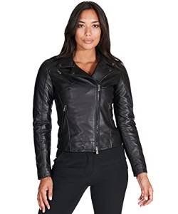 D'Arienzo Damen Italienische Lederjacke im Biker Look Schwarze Echtleder Lammnappa Made in Italy KBC schwarz/S von D'Arienzo