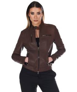 D'Arienzo Damen Lederjacke im Biker Italienische Look Dunkelbraune Vintage Echtleder Lammnappa Made in Italy Giulia Dunkelbraun/L von D'Arienzo