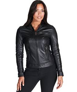 D'Arienzo Damen Lederjacke im Biker Italienische Schwarze Echtleder Lammnappa Made in Italy Giulia3, schwarz Gr. XS von D'Arienzo