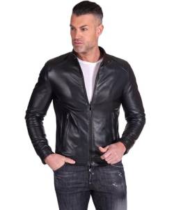 D'Arienzo Lederjacke Herren Echtleder schwarz Italienisch Biker Leder Lammleder Jacke Motorrad Ted schwarz/50 von D'Arienzo