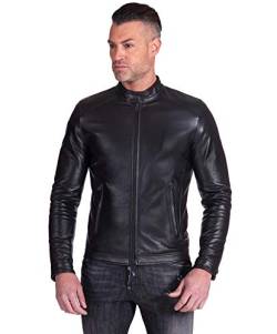 D'Arienzo Lederjacke Herren Echtleder schwarz Italienisch Biker Leder Lammleder Jacke Motorrad Ted schwarz/58 von D'Arienzo