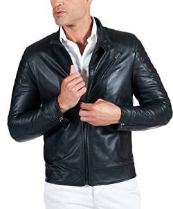 D'Arienzo Lederjacke Herren Echtleder schwarz Italienisch Gesteppt Lederfarben Biker Leder lammleder Jacke Motorrad U411 schwarz/52 von D'Arienzo