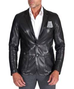 D'Arienzo Lederjacke Herren Echtleder schwarz Italienisch Lederblazer mit Zwei knöpfen Echtes Leder Made in Italy Luke 54/schwarz von D'Arienzo