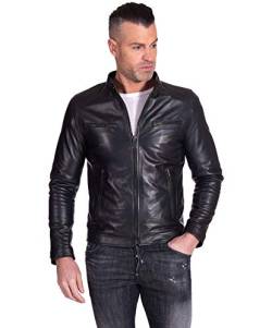 D'Arienzo Lederjacke Herren schwarz Bikerjacke Motorrad Echtleder Made in Italy Hamilton schwarz/52 von D'Arienzo