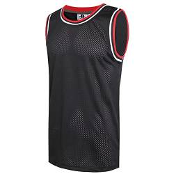Dehaner Basketball-Trikot für Herren, Mesh-Training, Übung, Sport, Team-Uniformen, Fans-Outfits, Red Neckline-black Jersey, XL von D DEHANER