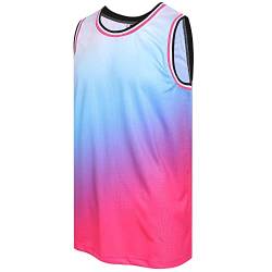 Dehaner Basketball-Trikot für Herren, Mesh-Training, Übung, Sport, Team-Uniformen, Fans-Outfits, Weiß/Hellblau/Pink Gradient Jersey, XL von D DEHANER