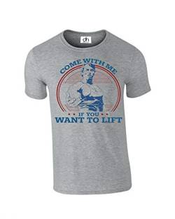 T-Shirt mit Aufschrift "Come with Me If You Want To Lift Terminator", Arnold Schwarzenegger Gr. L, grau von D&H CLOTHING UK