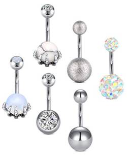 D.Bella 14G Belly Button Rings Surgical Stainless Steel Skull Hand Belly Rings Diamond Navel Rings Piercing 10mm Belly Button Piercing for Women von D.Bella