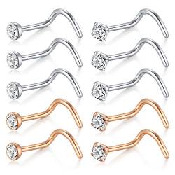 D.Bella Nose Rings 10Pcs 18G Nose Screw Rings Studs Surgical Steel Piercing Jewelry 2mm Clear CZ Silver von D.Bella