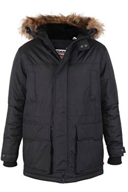 D555 Duke Lovett Herren-Parka-Mantel, groß, groß, King-Size-Design, abnehmbarer Kunstfell-Parka, Schwarz , 7XL Große Größen von D555