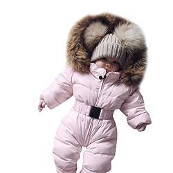 DABASHAN Baby Winter Overall mit Kapuze Jungen Mädchen Strampler Schneeanzug Daunen Langarm Jumpsuit Winddicht Skioverall Winteranzug Geschenk 0-24 Monate (Pink-2, 12-18 Months) von DABASHAN