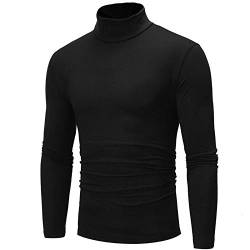 DABASHAN Herren Rollkragenpullover Slim Fit Langarmshirts Einfarbig Rollkragen Pullover Basic Stretchy Casual Tops Baumwolle Sweatshirt Elastisch Oberteil für Männer (Black #1, M) von DABASHAN