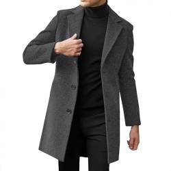 DABASHAN Herren Wintermantel Slim Fit Wollmantel Stehkragen Business Herrenmantel Lange Trenchcoat Windbreaker Jacken Winter Warm Freizeit Mantel (C-Dark Gray, XXXXL) von DABASHAN