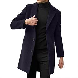 DABASHAN Herren Wintermantel Slim Fit Wollmantel Stehkragen Business Herrenmantel Lange Trenchcoat Windbreaker Jacken Winter Warm Freizeit Mantel (C-Navy, M) von DABASHAN