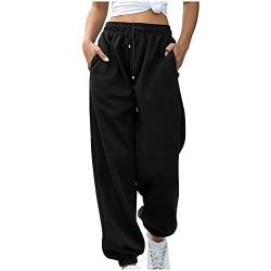 DABASHAN Jogginghose Damen Baumwolle Wärme Sporthose Lang Sweatpants Lässige Lose Dick Freizeithose High Waist Fitness Laufhosen Jogging Hose Trainingshose (d-Black, XXL) von DABASHAN