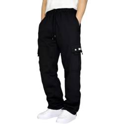 DABASHAN Jogginghose Herren Atmungsaktiv Sweathosen Einfarbig Sporthose mit Kordelzug Lang Baumwolle Trainingshose Cargohose Laufhose Relaxing Hose (2-Black, XL) von DABASHAN