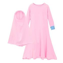 DABASHAN Mädchen Gebetskleidung Kinder Langes Maxikleid Muslim Kleider Einfarbig Mädchen Zweiteilige Kleider (Pink, 1-2 Years) von DABASHAN