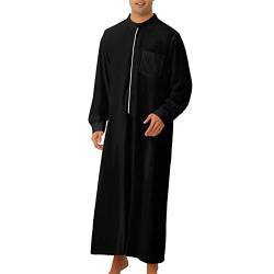 DABASHAN Männer Muslimische Gebetskleidung Islamische Robe Herren Muslim Kaftan Islamisch Dubai Robe Lange Ärmel Ramadan Lange Dubai Kleider Gebetskleider (Black-b, L) von DABASHAN