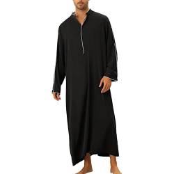 DABASHAN Männer Muslimische Gebetskleidung Islamische Robe Herren Muslim Kaftan Islamisch Dubai Robe Lange Ärmel Ramadan Lange Dubai Kleider Gebetskleider (Black-c, XL) von DABASHAN
