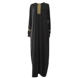 DABASHAN Muslim Roben Damen Langarm Islamische Muslimische Kleid Elegant Muslim Kleidung Islam Dubai Abaya Gebetskleid Ramadan Lang Robe Gebetskleid Langes Kleid (Black, XL) von DABASHAN
