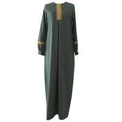 DABASHAN Muslim Roben Damen Langarm Islamische Muslimische Kleid Elegant Muslim Kleidung Islam Dubai Abaya Gebetskleid Ramadan Lang Robe Gebetskleid Langes Kleid (Green, L) von DABASHAN