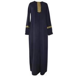 DABASHAN Muslim Roben Damen Langarm Islamische Muslimische Kleid Elegant Muslim Kleidung Islam Dubai Abaya Gebetskleid Ramadan Lang Robe Gebetskleid Langes Kleid (Navy, XL) von DABASHAN