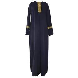 DABASHAN Muslim Roben Damen Langarm Islamische Muslimische Kleid Elegant Muslim Kleidung Islam Dubai Abaya Gebetskleid Ramadan Lang Robe Gebetskleid Langes Kleid (Navy, XXXL) von DABASHAN