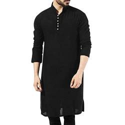 DABASHAN Muslimische Kleider Herren Muslim Kaftan Einfarbig Roben Lang Abaya Lässiges Sommer Männer Dubai Robe Islamisch Ramadan Gebetskleidung (Black-B, XXXL) von DABASHAN