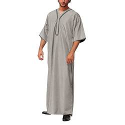 DABASHAN Muslimische Robe Herren Arabische Männer Thobe Halbarm Dubai Robe Islamisch Ramadan Gebetskleidung Lang Abaya Muslim Kaftan (A-Grey, L) von DABASHAN