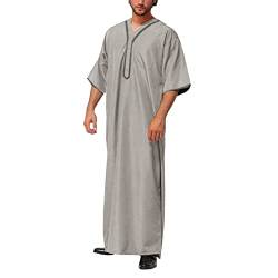 DABASHAN Muslimische Robe Herren Arabische Männer Thobe Halbarm Dubai Robe Islamisch Ramadan Gebetskleidung Lang Abaya Muslim Kaftan (A-Grey, XXXXXL) von DABASHAN