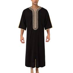 DABASHAN Muslimische Robe Herren Arabische Männer Thobe Halbarm Dubai Robe Islamisch Ramadan Gebetskleidung Lang Abaya Muslim Kaftan (Black #4, L) von DABASHAN