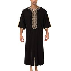 DABASHAN Muslimische Robe Herren Arabische Männer Thobe Halbarm Dubai Robe Islamisch Ramadan Gebetskleidung Lang Abaya Muslim Kaftan (Black #4, XL) von DABASHAN